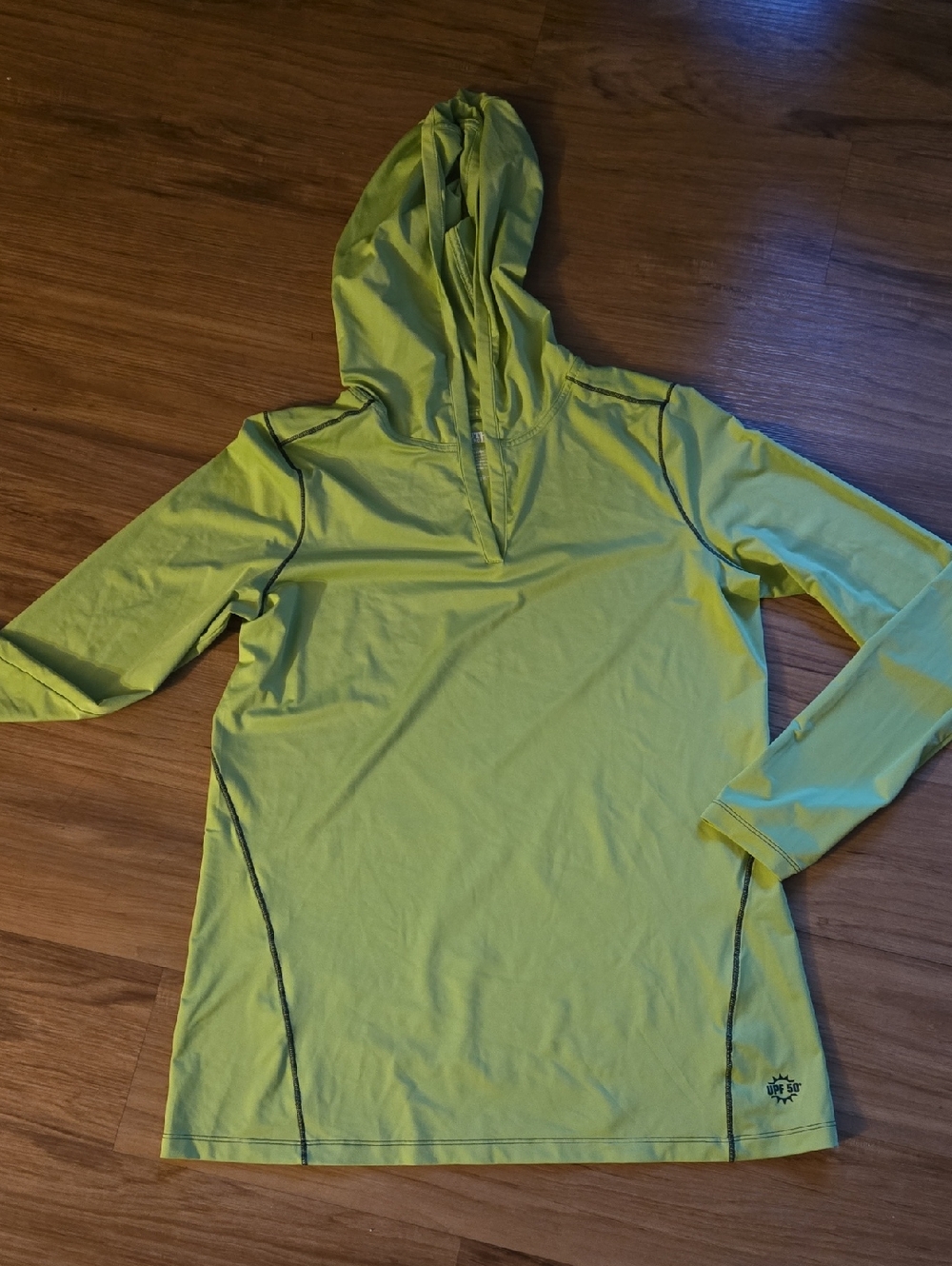 Duluth Trading Co Lime Green Hooded Performance Top